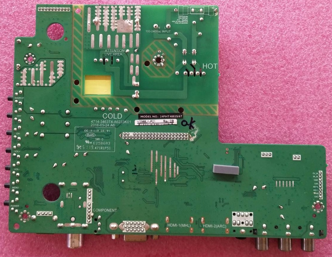 เมนบอร์ดทีวี PHILIPS ( ฟิลิปส์) มือสองพร้อมใช้งาน รุ่น24PHT4003S/67 เวอร์ชั่นทีบา V236BJ1-P01