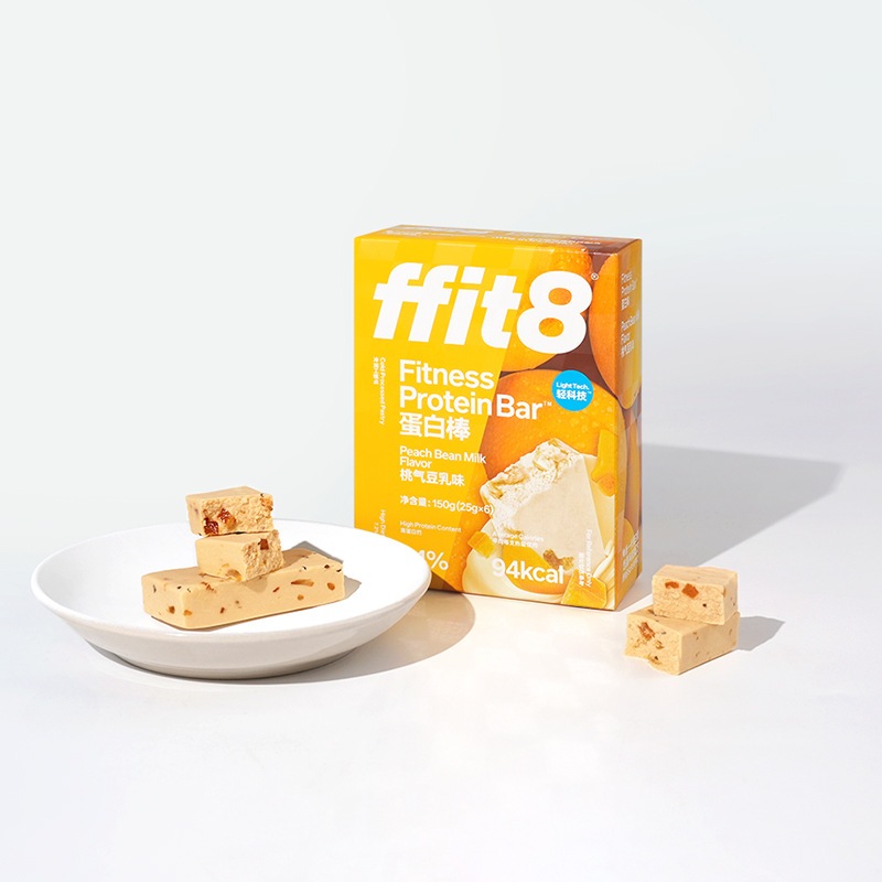 ffit8 ฟิตเนสโปรตีนบาร์ รสพีชนมถั่วเหลือง ขนมคลีน อาหารสุขภาพ ไม่ใส่น้ำตาล Fitness Protein Bar (1ซอง25กรัม)94kcal