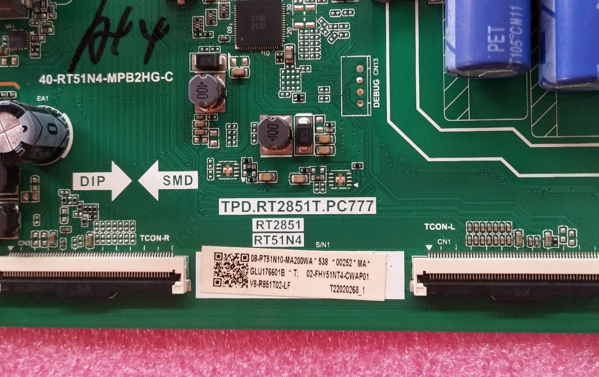 วันบอร์ดทีวีซีแอล (Oneboard TV TCL) ของแท้ถอดจากเครื่อง รุ่น50P615 พาร์ทTPD.RT2851T.PC777 เวอร์ชั่นใช้กับทีบาร์CC500PV9D VER.01