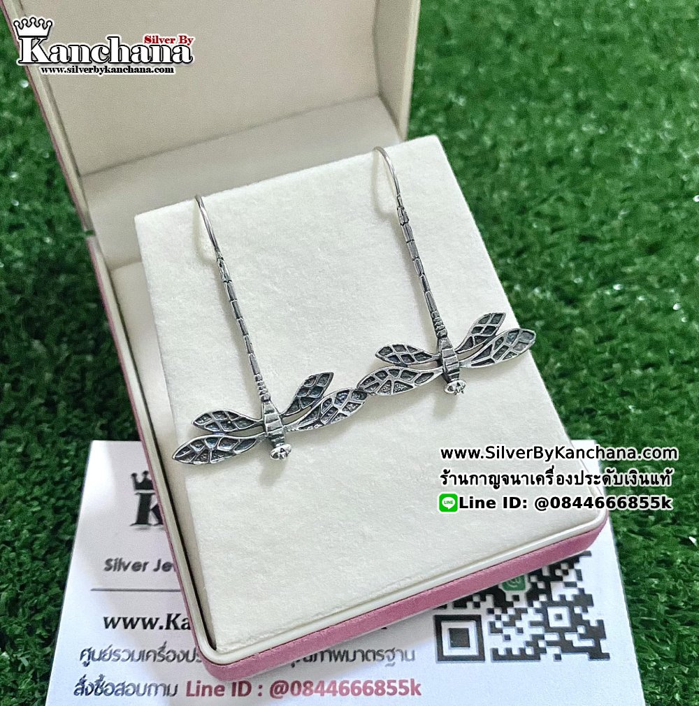 ต่างหูเงินแท้ แบบคล้อง งานลงยา กว้าง 2.8 ซม. สูง 3 ซม. สวยๆ สนใจสอบถามได้จ้า