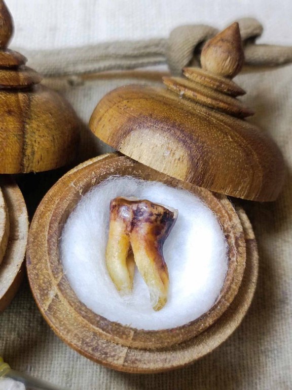 พระทันตธาตุ ครูบาใจมา วัดทุ่งจำลอง ต.แม่งอน อ.ฝาง จ.เชียงใหม่ องค์นี้ได้มาจากคุณลุงสันติ อายุ 79 ปี เป็นชาว อ.ฝาง จ.เชียงใหม่ คุณลุงสันติ เคยบวชเป็นพระ รับใช้ครูบาใจมา ตั้งแต่ปี พ.ศ. 2532-2540 ท่านสึกมาเมื่อปี 2541 มาดูสวนส้ม และดูแลคุณแม่