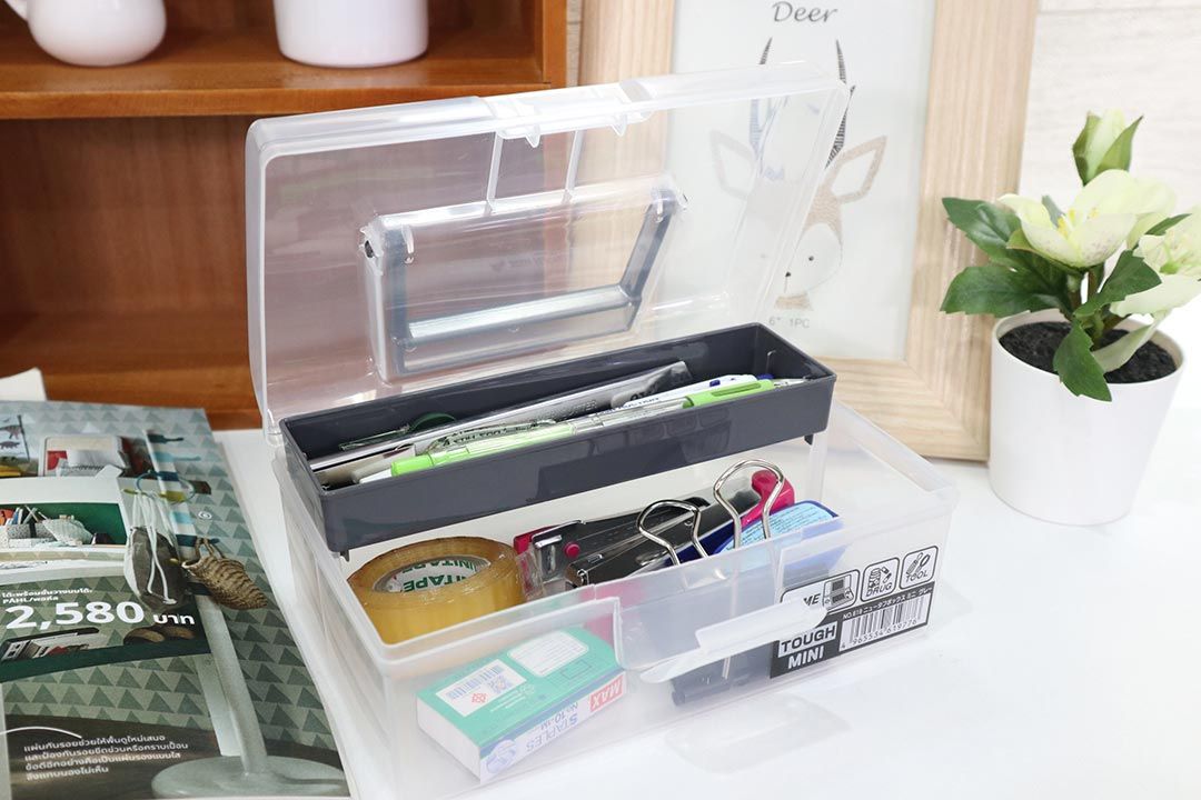 Storage Box กล่องเก็บของพลาสติก หูหิ้วสีเทา JP Quality