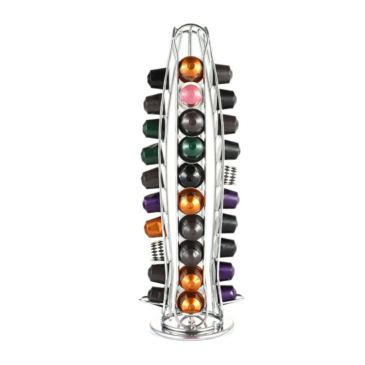 Nespresso Coffee Capsule Holder ชั้นเก็บกาแฟแคปซูล 40 ชิ้น หมุนได้ 15x15x40 cm สีเงิน