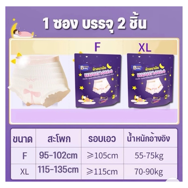 Berma Baby ผ้าอนามัย 2 ชิ้น ผ้าอนามัยแบบกางเกง หลับสนิทตลอดคืน คุณแม่หลังคลอด size F