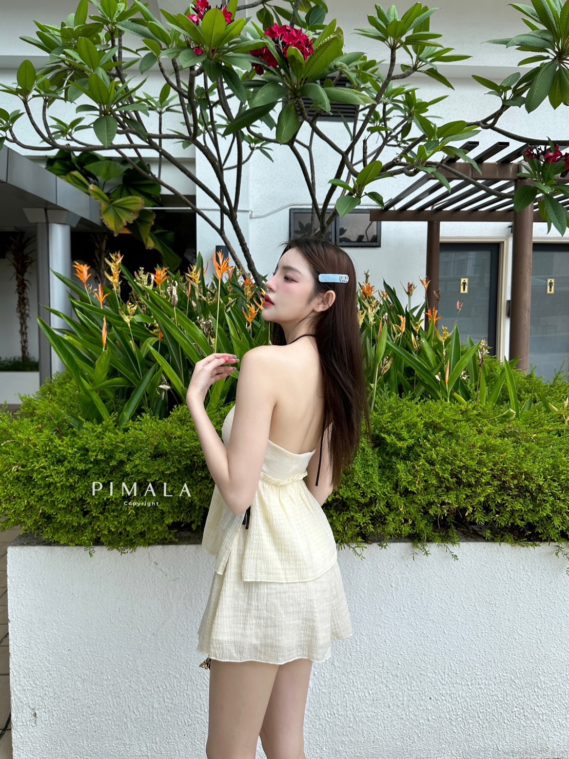 SETเสื้อผูกหน้าอกเข้าหากันมีสายผูกคอสีดำ