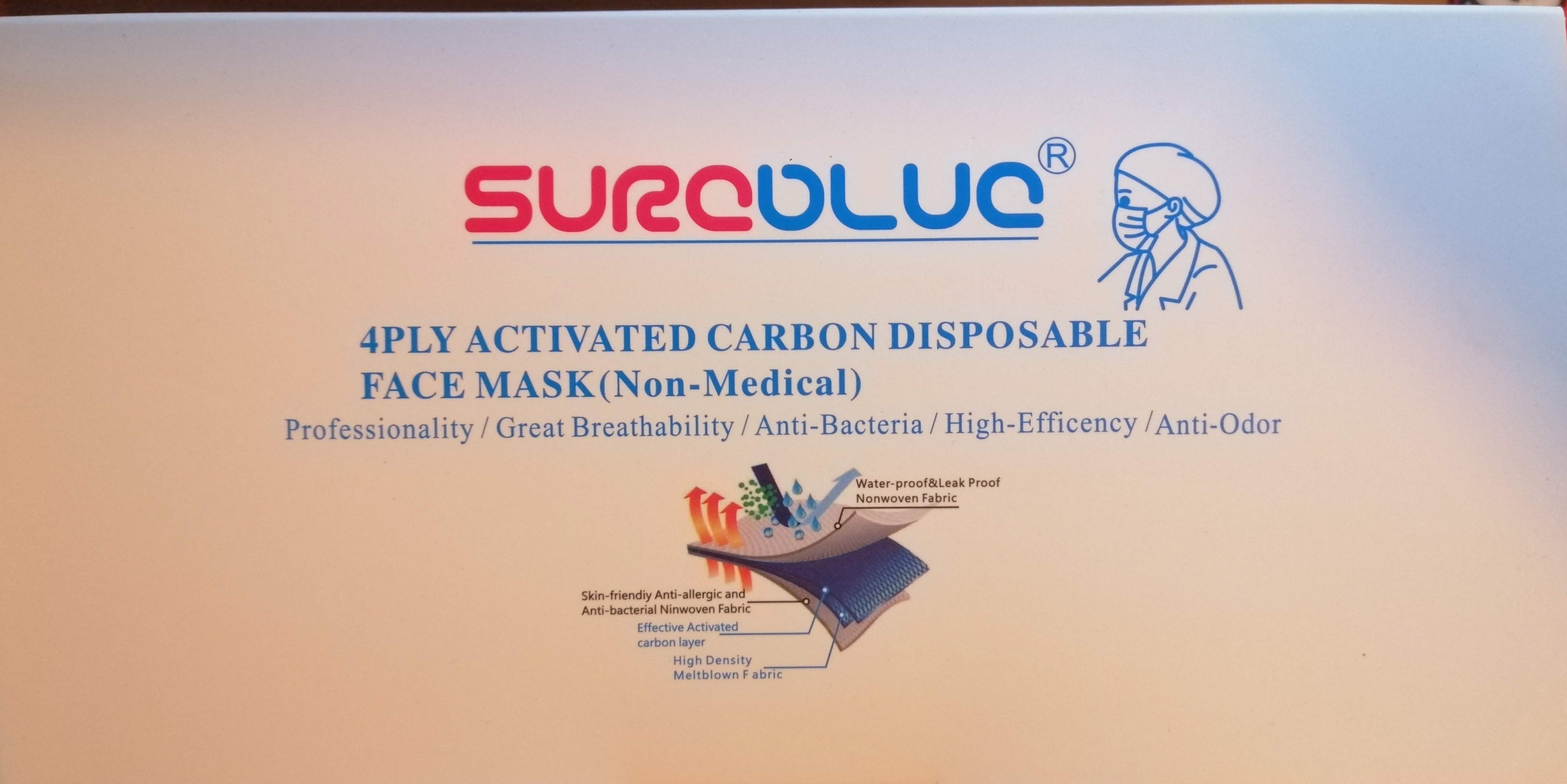 Sureblue 4ply Activated Carbon Disposable Face Mask