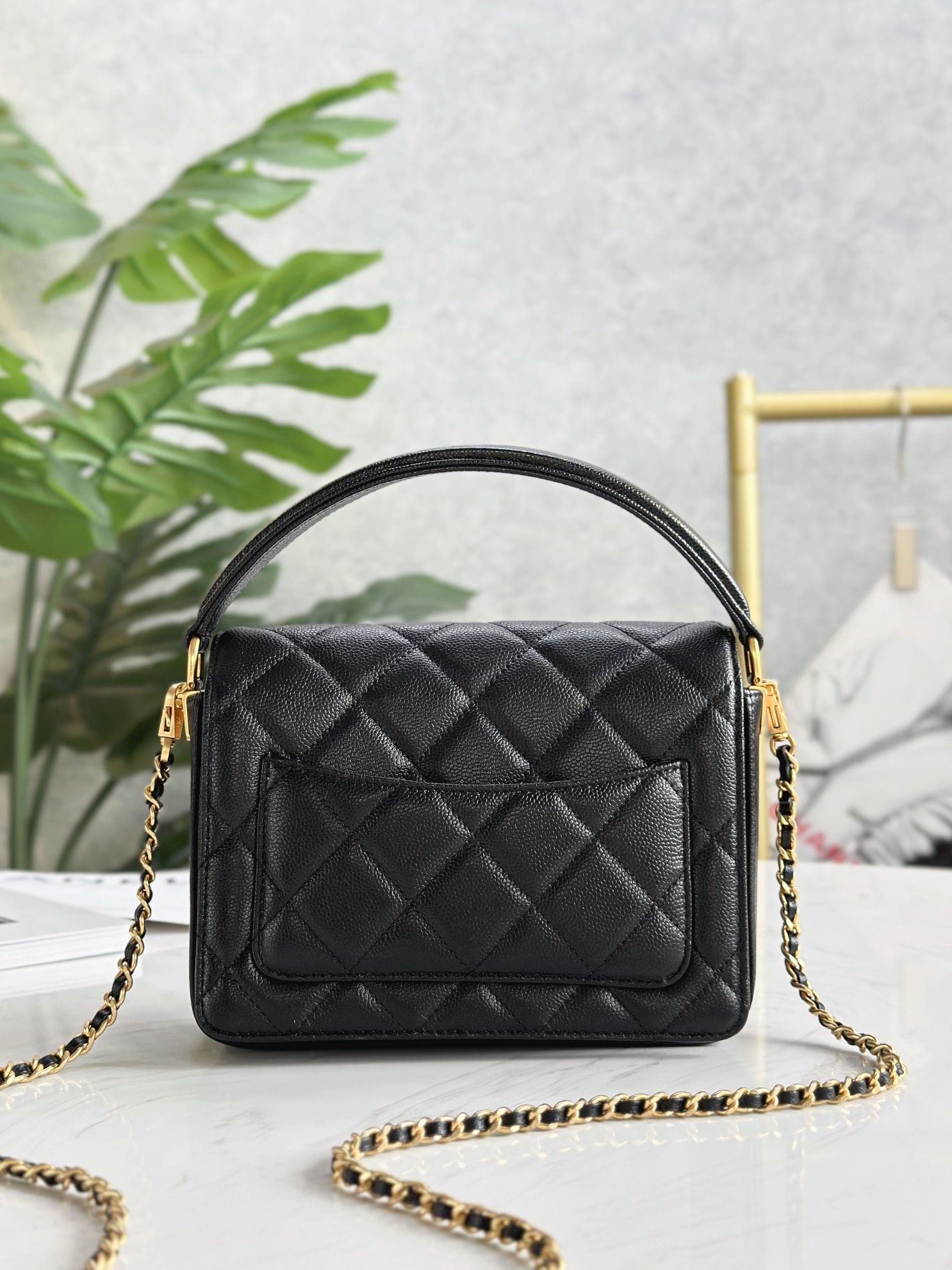 [Pre-order] Chanel Small Flap Bag With Top Handle Grained Shiny Calfskin & Gold-Tone Metal Black งาน VIP คุณภาพที่ดีที่สุด