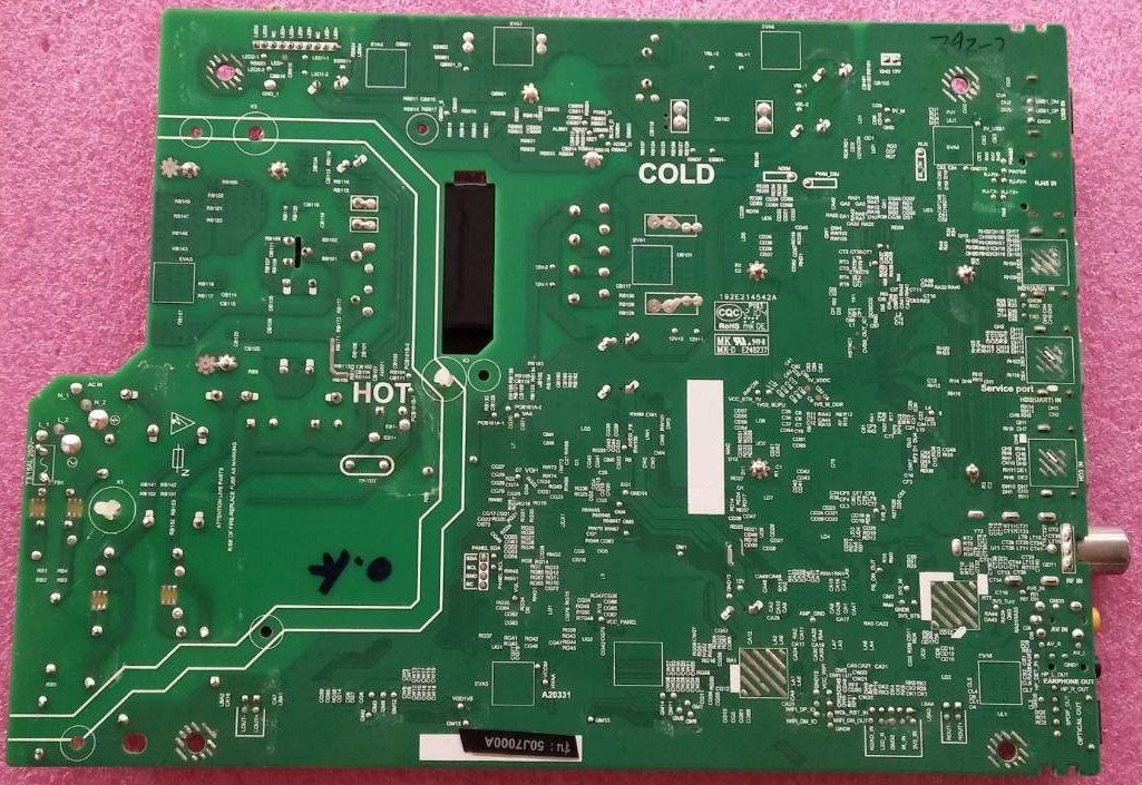 เมนบอร์ดทีวีTCL ทีซีแอล ของแท้มือสองถอดจากเครื่อง ใช้กับรุ่น50J7000A พาร์ท40-RT51N4-MPA2HG-C TPD.RT2851T.PB777
