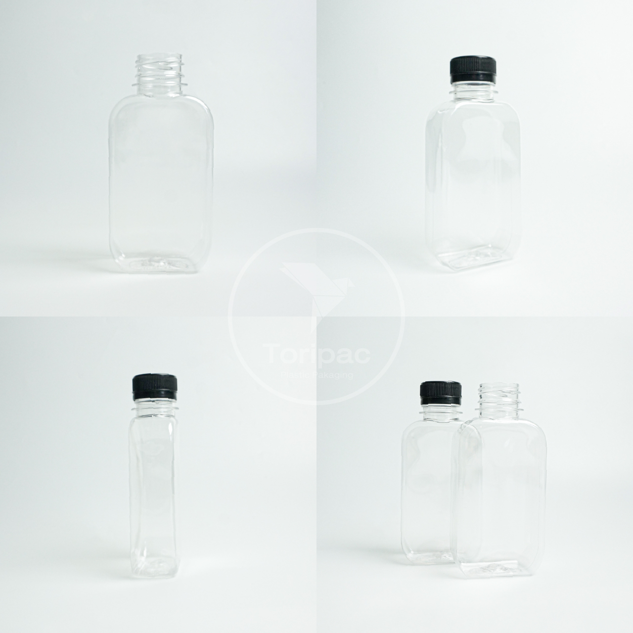 Toripac ขวด PET ทรงแบนมน ขนาด 250 ml.พร้อมฝาปิด (50,100,150 ใบ)