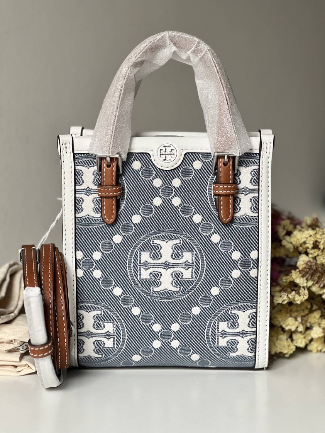 New Tory Burch T Monogram Jacquard Mini Tote Handbags Crossbody Bags Sz.6.5” (L) x 7.5” (H) x 2” (W)