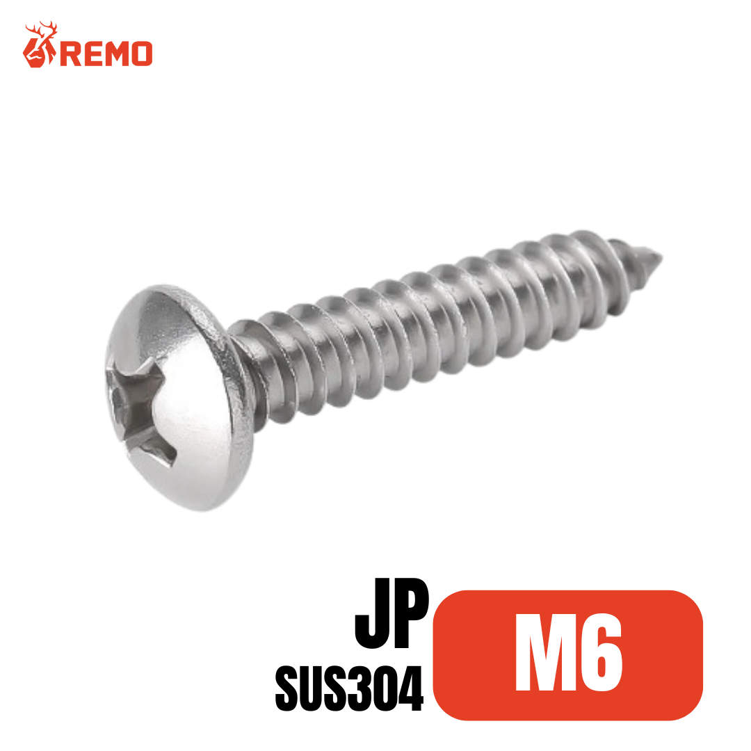 สกรูเกลียวปล่อยหัวกลมสแตนเลส (JP) M6 (12mm - 75mm)