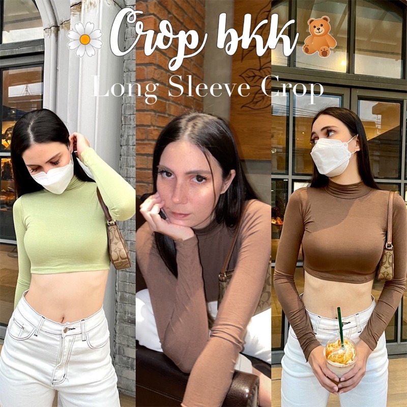 🦌Longsleeve Crop🦌 ครอปคอเต่าแขนยาว สายฝอ ผ้าเรยอนยืดได้เยอะ ใส่สบาย