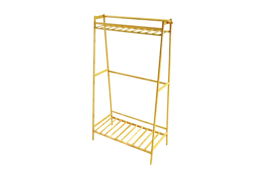 Clothes Rack ราวแขวนผ้าไม้ไผ่ พร้อมชั้นวางของ 80x42x140 cm