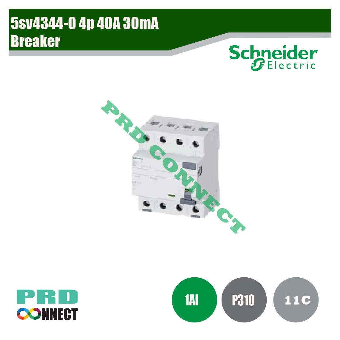5SV4344-0 4P 40A 30MA., BREAKER SIEMENS