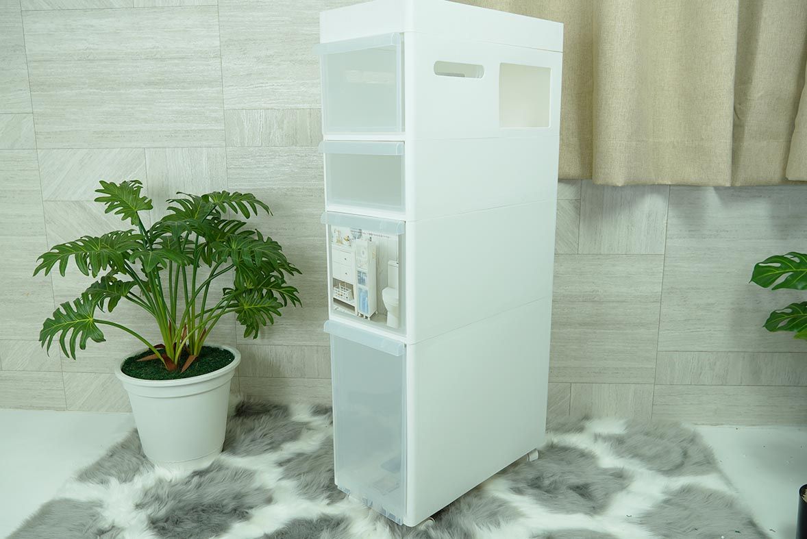 Plastic storage shelf ลิ้นชักพลาสติก 4 ชั้น จัดเก็บสิ่งของ 22x45x90 cm สีขาว