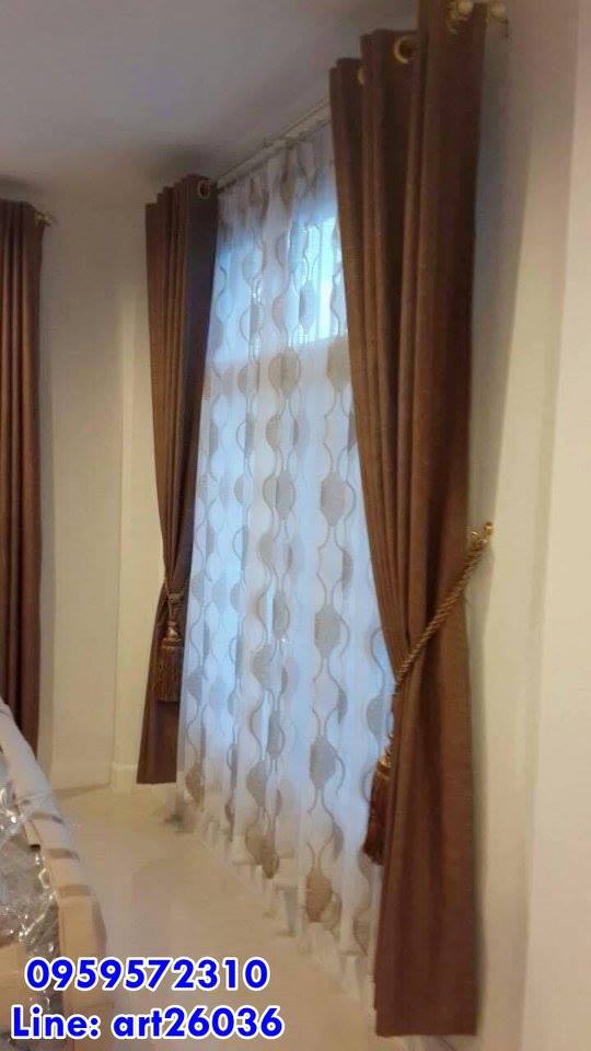 ผ้าม่านตาไก่ทึบ สีน้ำตาล ผ้าม่านโปร่งลวดลายสวยๆ