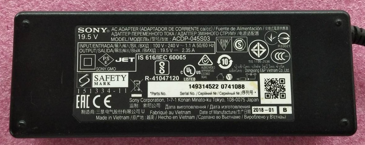 อแดปเตอร์ทีวี SONY (โซนี่) ของแท้มากับเครื่อง ขนาด 19.5 V /2.35A