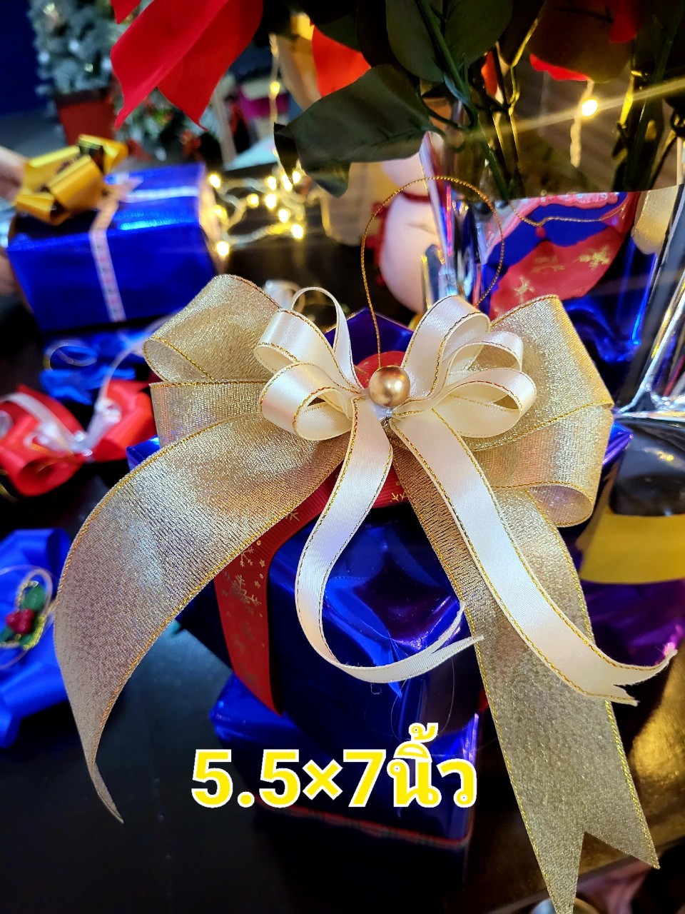 โบว์คริสต์มาสประดับ ขนาด 5.5 * 7 นิ้ว/โหล