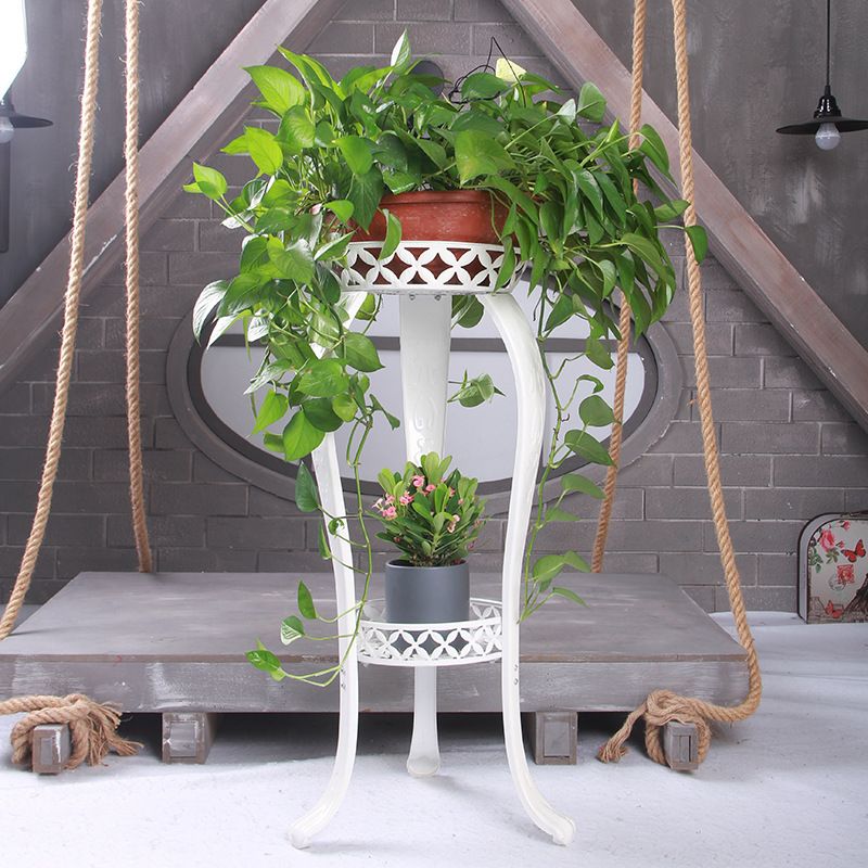 Plant display stand ชั้นวางกระถางดอกไม้ เหล็ก 2 ชั้น 31x31x82 cm สีขาว