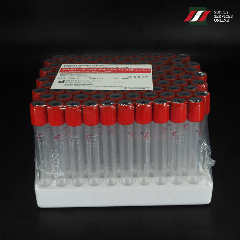 หลอดเก็บเลือดระบบสุญญากาศชนิดไม่มีสารกันเลือดแข็ง CLOTTED TUBE 6 ML