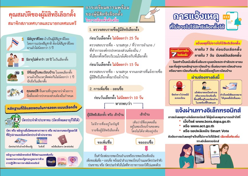 แผ่นพับประชาสัมพันธ์การเลือกตั้งเทศบาลเลือกตั้งสมาชิกสภาเทศบาลและนายกเทศมนตรี