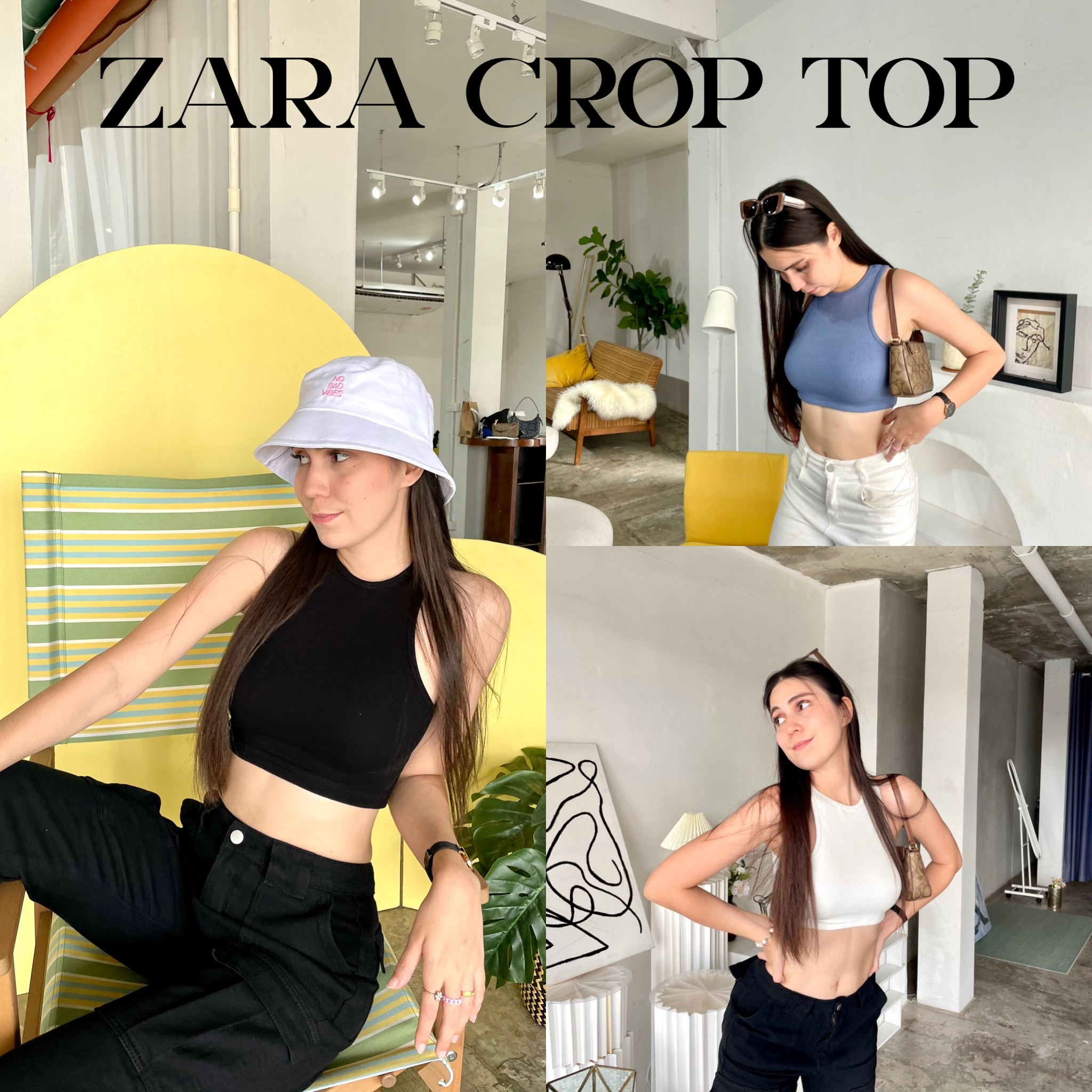 🍒Zara Crop Top🍒 เสื้อกล้ามแขนกุดสไตล์ซาร่า ทรงคอกลม ผ้าร่องหนา2ชั้น ไม่บาง