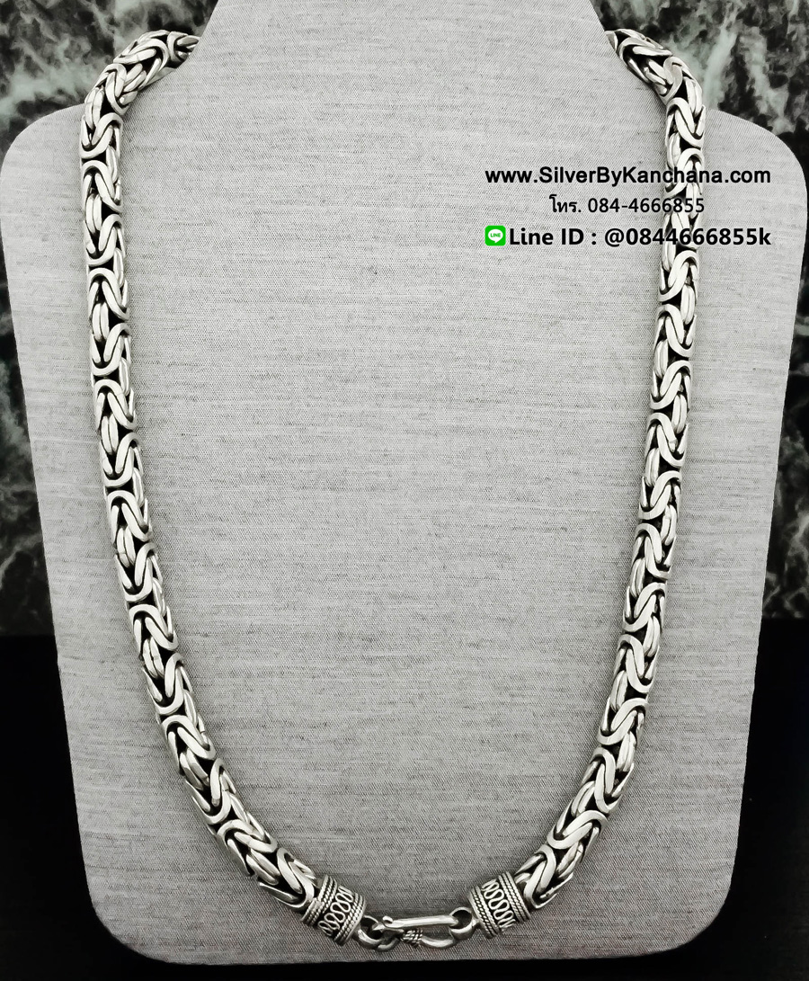 สร้อยคอเงินแท้ ลายบาหลี ลงยา หนา 7.6 มิล ยาว 16 - 28 นิ้ว