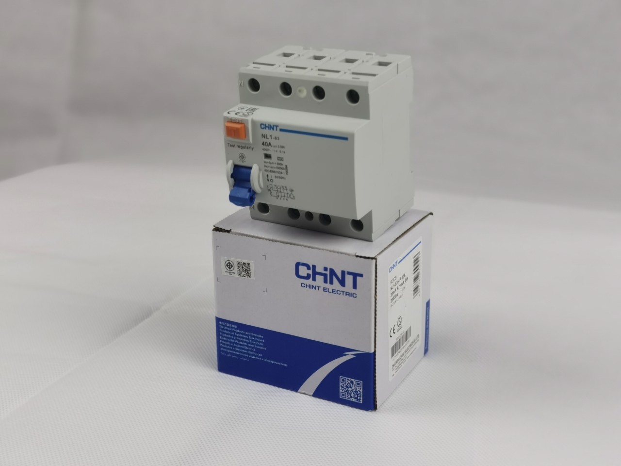 เบรกเกอร์กันดูด RCCB Type A 3 เฟส เบรกเกอร์กันไฟดูด กันดูด เบรกเกอร์กันไฟรั่ว CHINT NL1-63 4P 40A (Ic10KA)