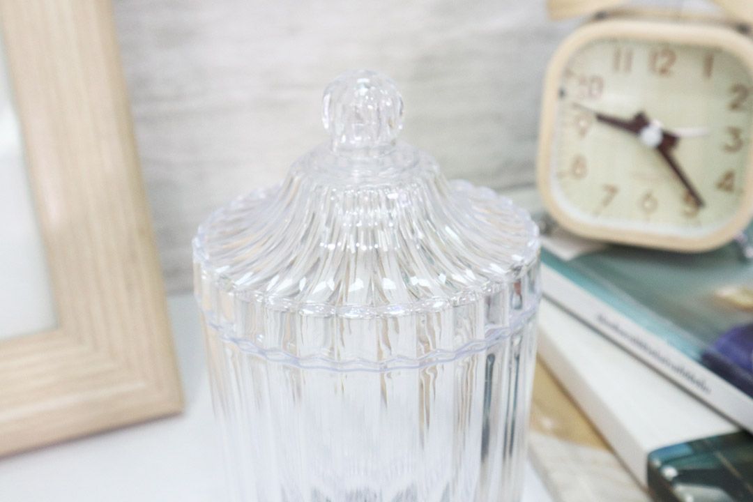 Cotton Bud Holder กระปุกคอตตอนบัด พลาสติก ลายคริสตัล JP Quality 8x8x13cm