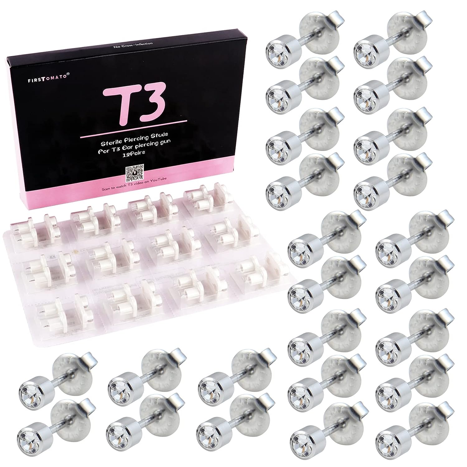 Model T ต่างหูเจาะราคาย่อมเยา ก้านจะหนา1 mm แป้นผีเสื้อ