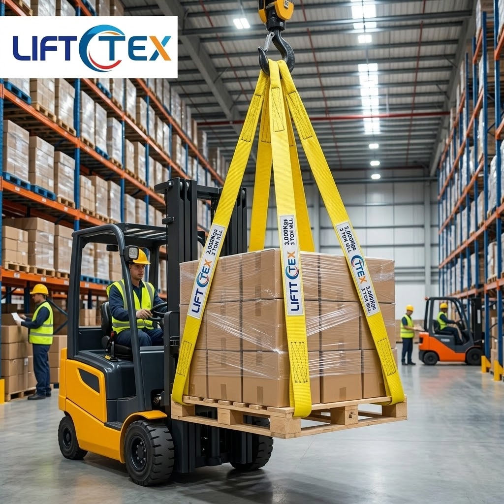 สลิงผ้า LIFTTEX ยกพาเลทและเคลื่อนย้ายสินค้าในคลังสินค้า