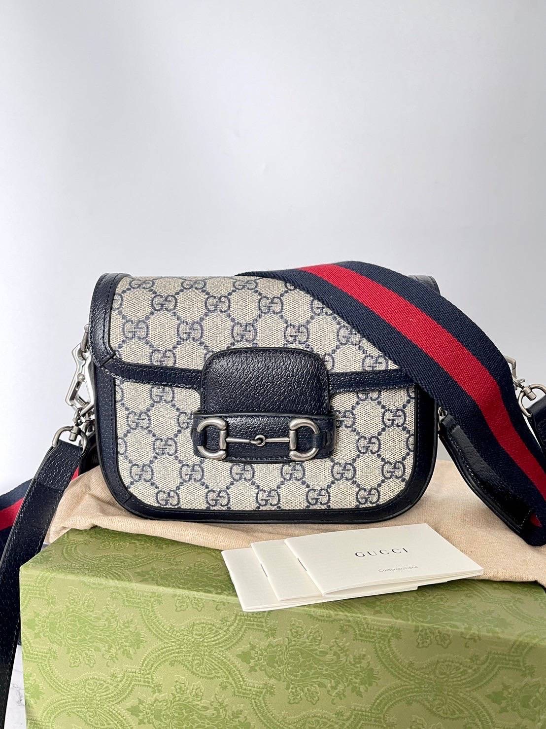 (ช้อปไทย 106,xxxบาท) New Gucci Horsebit mini มี 2 สาย 🔵 ขนาด 8.1"W x 5.7"H x 2"D นิ้ว