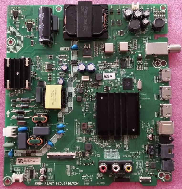 วันบอร์ดทีวีไฮเซน HISENSE ของแท้มือสองถอดจากเครื่อง รุ่น 50A7100F 50E6F พาร์ทRSAG7.820.9746/ROH ทีบาร์ CV500U2-T01 เวอร์ชั่น T-CON CV500U2-T01-CB-1