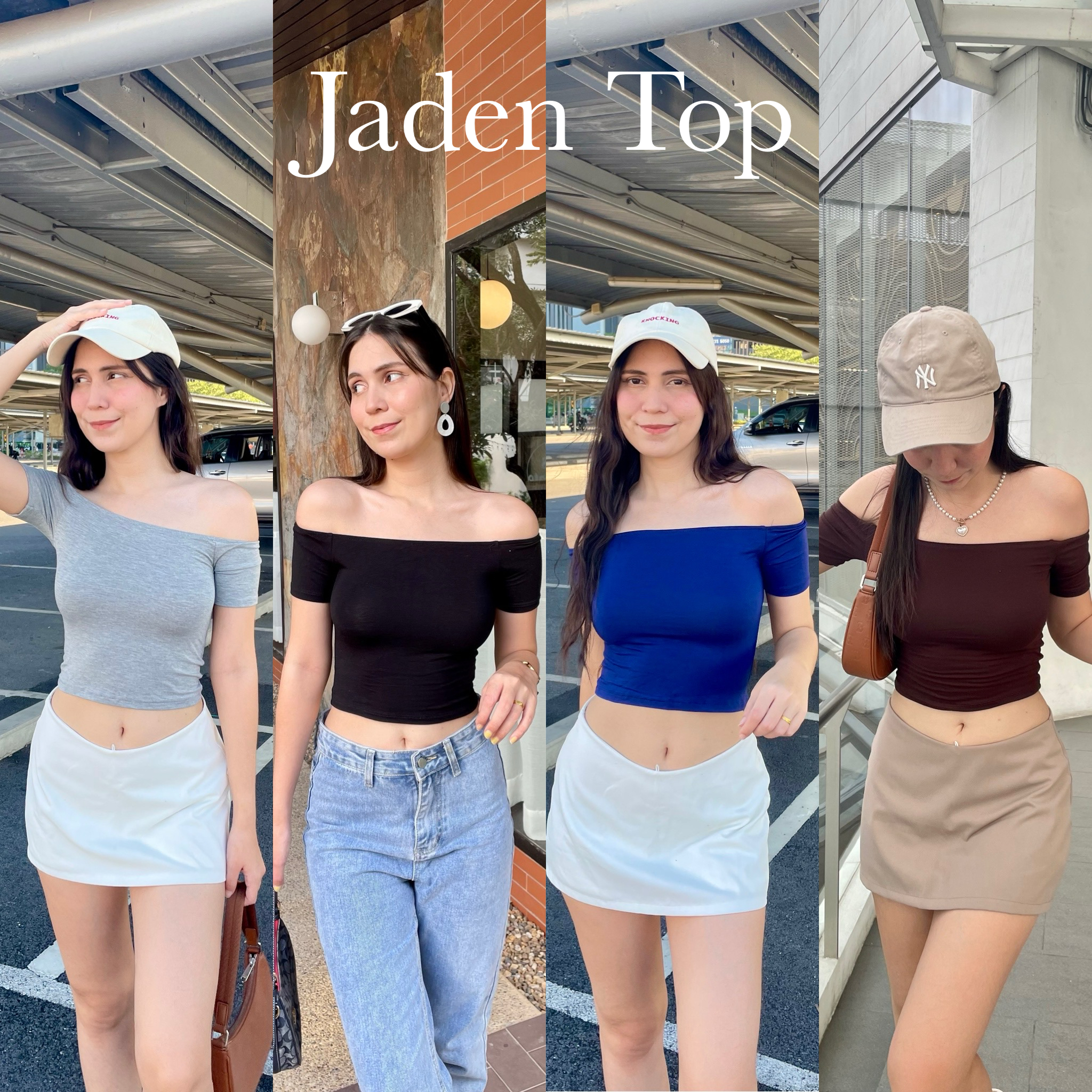 🌹Jaden Top🌹 เสื้อปาดไหล่แขนสั้น ผ้ายืดเก็บหุ่น