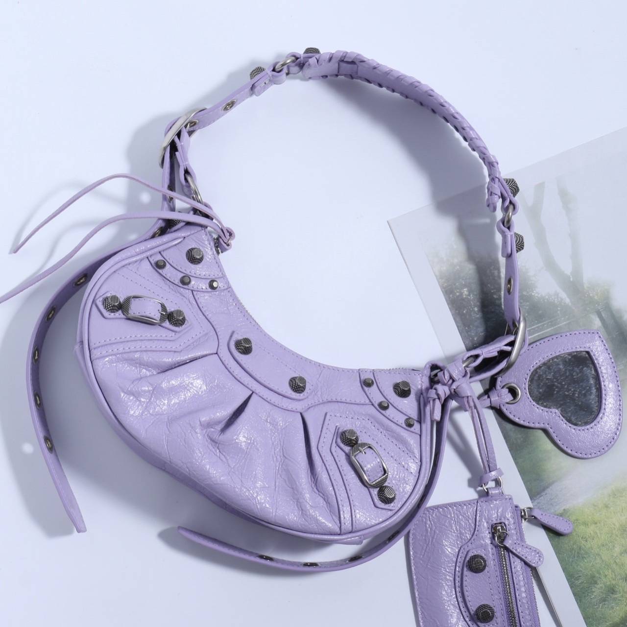 New Balenciaga Le Cagole Xs ม่วง ถุงผ้า การ์ด