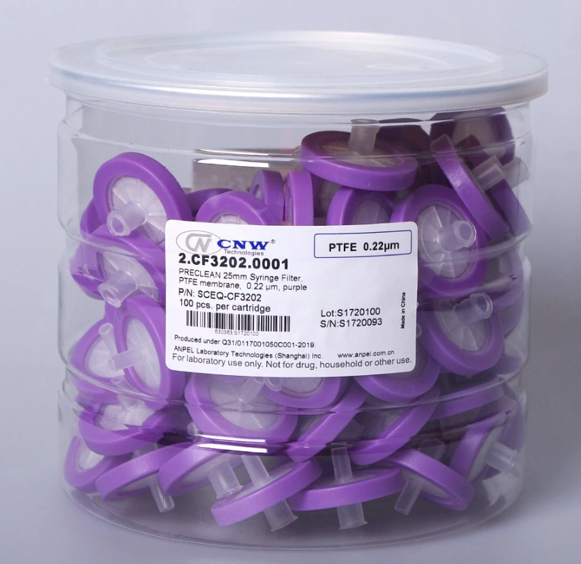 25 mm. 0.22 um PTFE Syringe filter (Hydrophobic) (100/pk) P/N 2.CF3202.0001