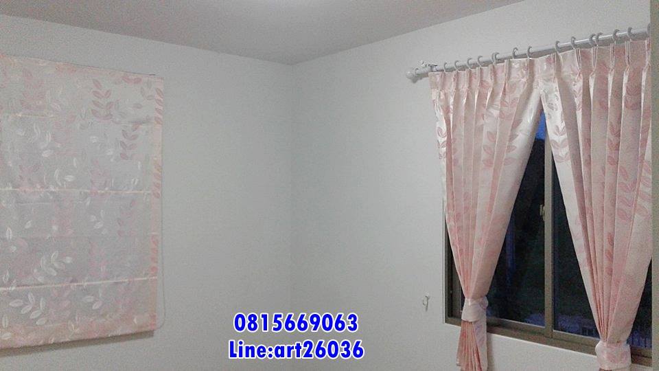 ผ้าม่านจีบ ผ้ามานพับ สีชมพูลายใบไม้ น่ารัก