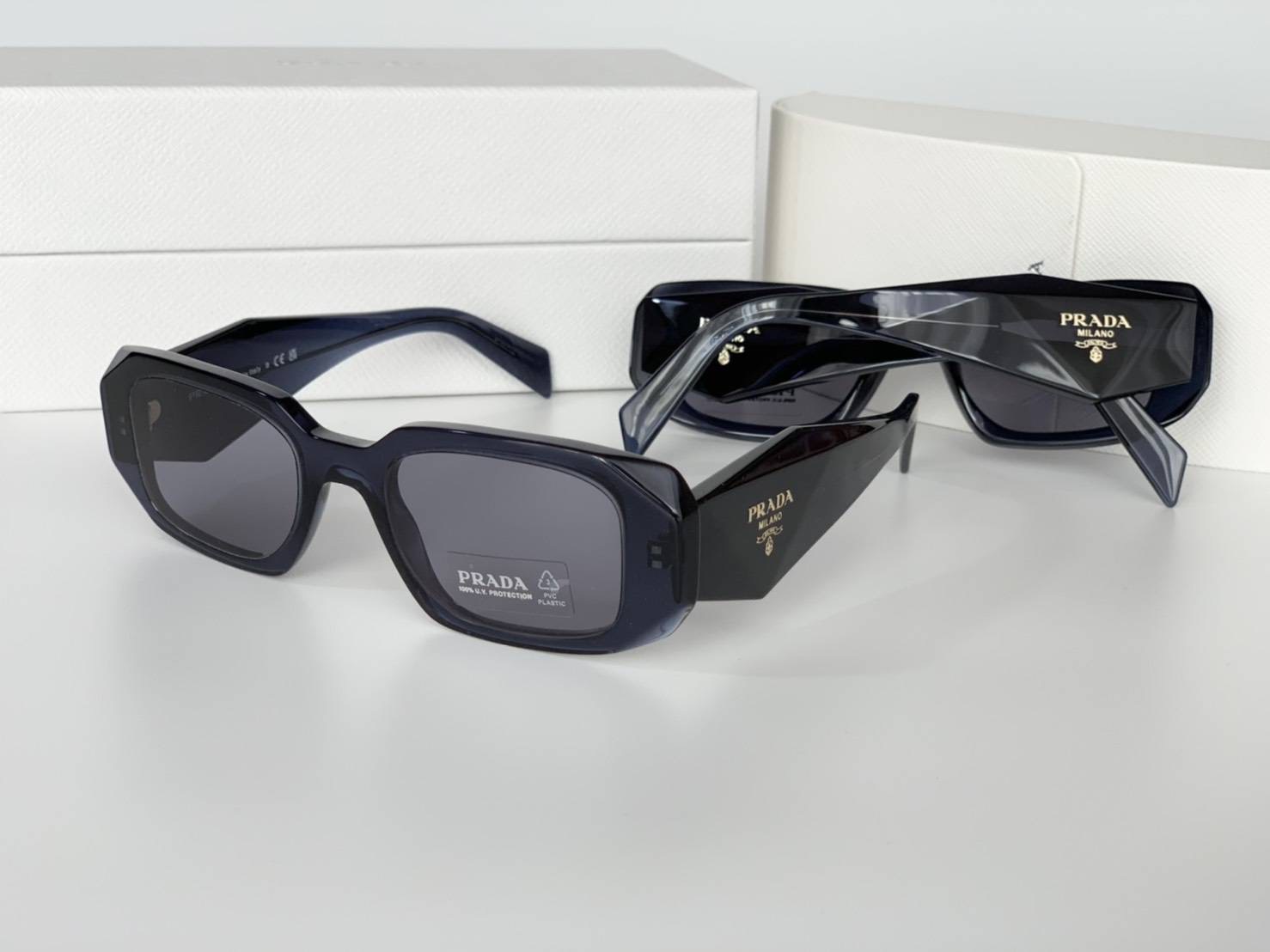 New Prada Symbole Sunglassess, 17WS 49 mm 🔵🔵 BLUE crystal อุปกรณ์ ผ้าเช็ด การด กล่องหนัง กล่องกระดาษPrada