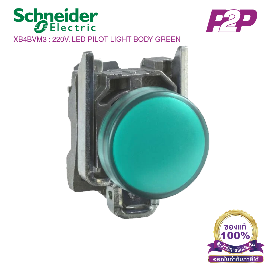 XB4BVM3 : ไพล็อตแลมป์ แบบ LED, Ø22mm, แบบโลหะ, สีเขียว, 230-240VAC - Schneider Electric - Pilot Lights / Pilot Lamps by pik2pak.com