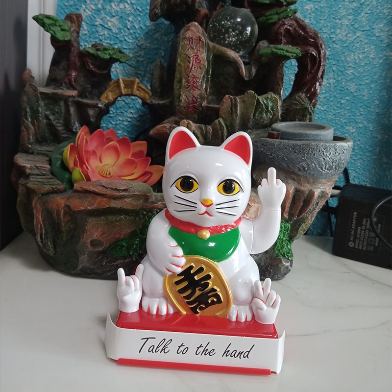 ฟิกเกอร์ แมวกวัก นำโชค กวักโชคลาภ เงินทอง นิ้วกลาง ของมงคล ตกแต่งบ้าน Lucky Cat