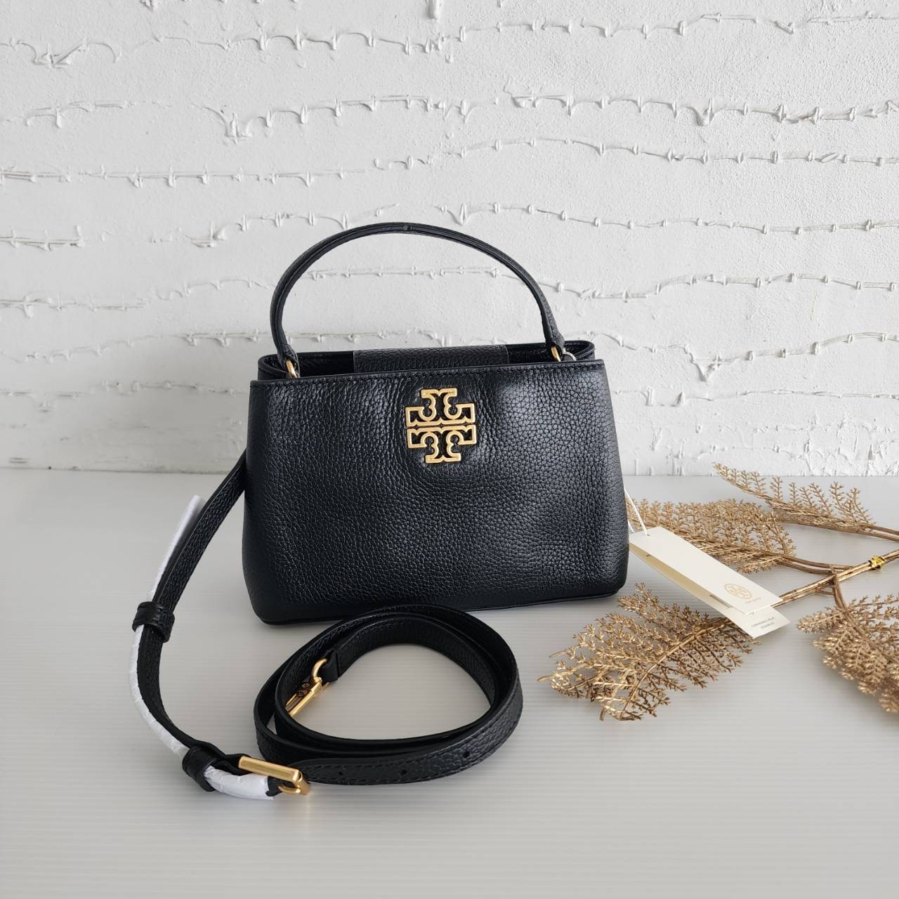 New Tory Burch Britten Micro Pebble Leather Satchel Crossbody Bag