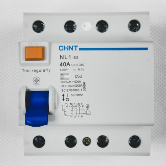 เบรกเกอร์กันดูด RCCB Type A 3 เฟส เบรกเกอร์กันไฟดูด กันดูด เบรกเกอร์กันไฟรั่ว CHINT NL1-63 4P 40A (Ic10KA)