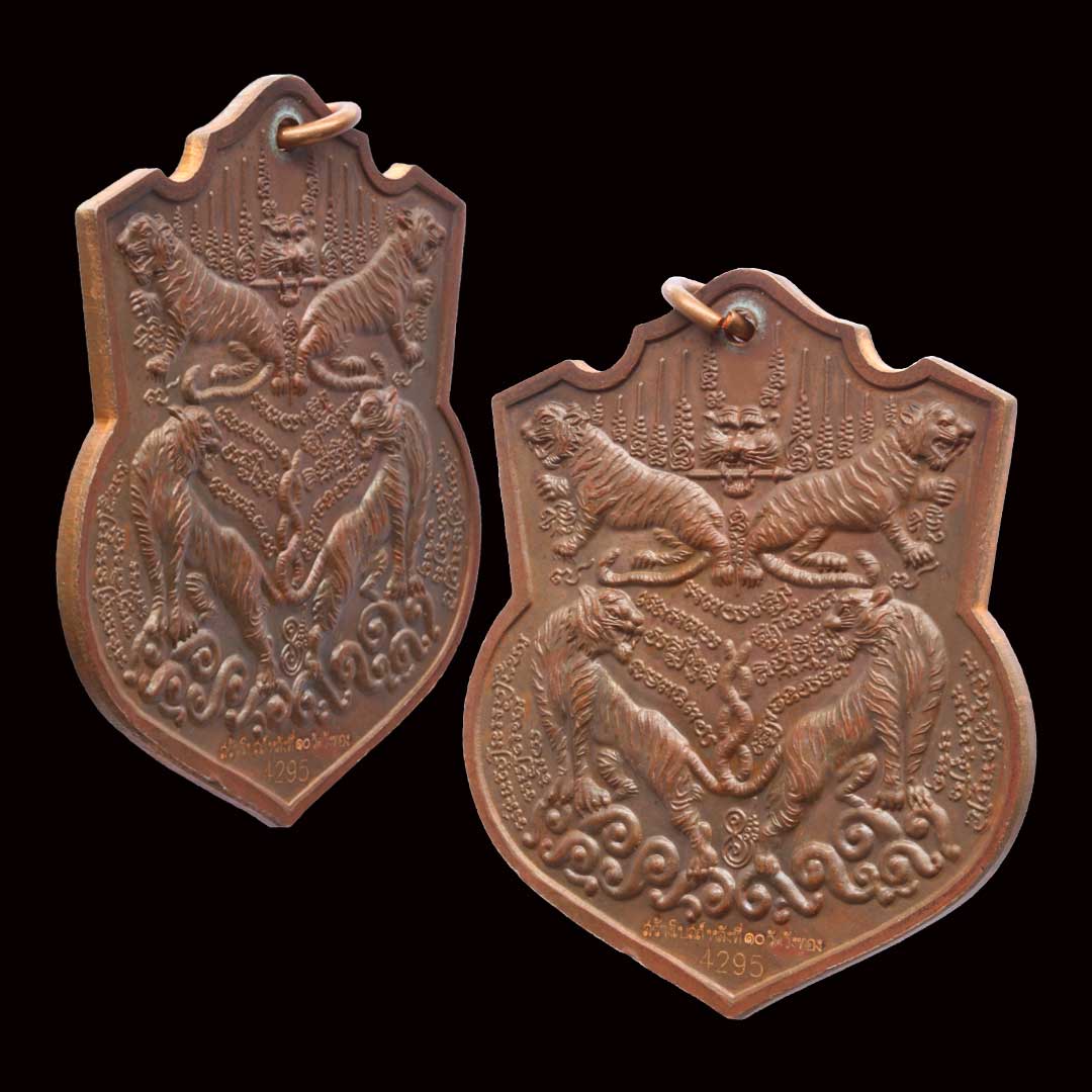 เหรียญพยัคฆ์ 5 พลัง หลวงปู่กาหลง เขี้ยวแก้ว ปี 2551 เนื้อทองแดง หมายเลข 4295