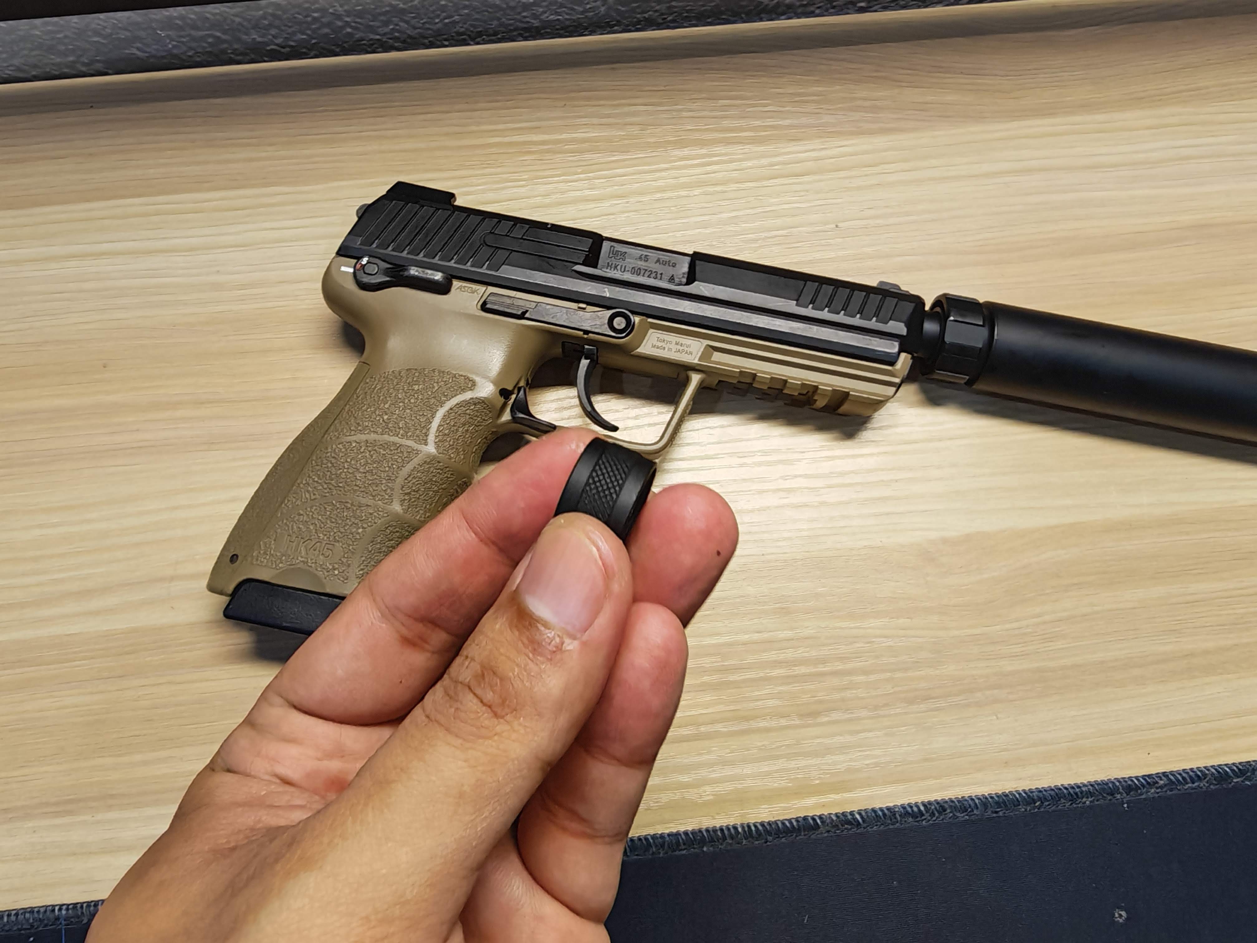 Tokyo Marui HK45 Tactical Two Tone + เก็บเสียง GBB BB Gun บีบีกัน แบบแก๊ส ปืนอัดลม มือสอง Airsoft Gun