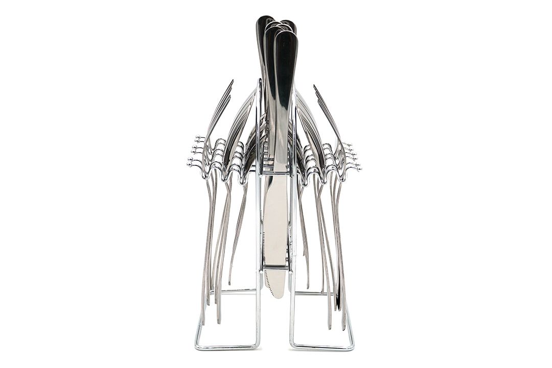 Cutlery set ชุดช้อนส้อม สแตนเลส 24 pcs พร้อมขาตั้ง สีเงิน