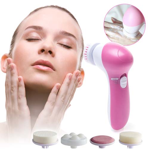 เครื่องล้างหน้า 5 in 1 beauty care massager สีชมพู-ขาว