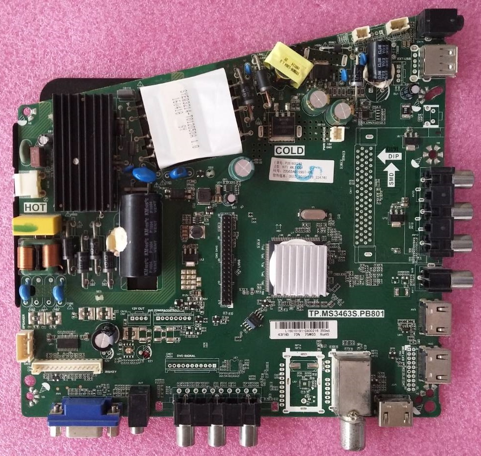 เมนบอร์ดอะโคเนติค (One Board TV ACONATIC) มือสองพร้อมใช้งาน ใช้กับรุ่น AN-LT4301 พาร์ท TP.MS3463S.PB801 เวอร์ชั่นทีบาร์ HV430FHB-N40 เบอร์ T-CON พาร์ท47-6021059