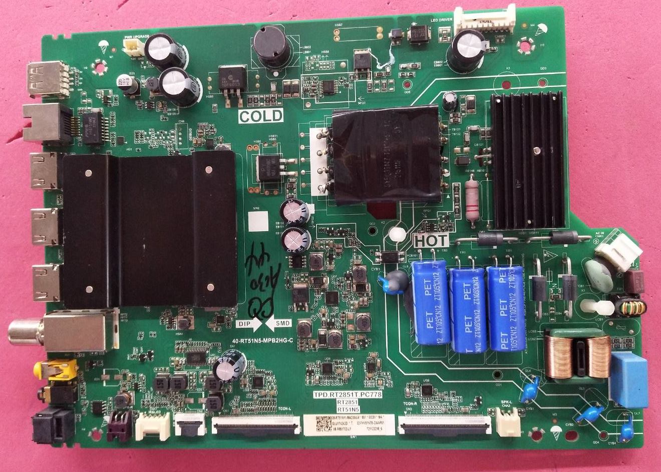 One Board TCL (วันบอร์ด ทีซีแอล)อะไหล่แท้/มือสองพร้อมใช้งาน รุ่น55P615 :TPD.RT2851T.PC778 ทีบาร์ST5461D12-4