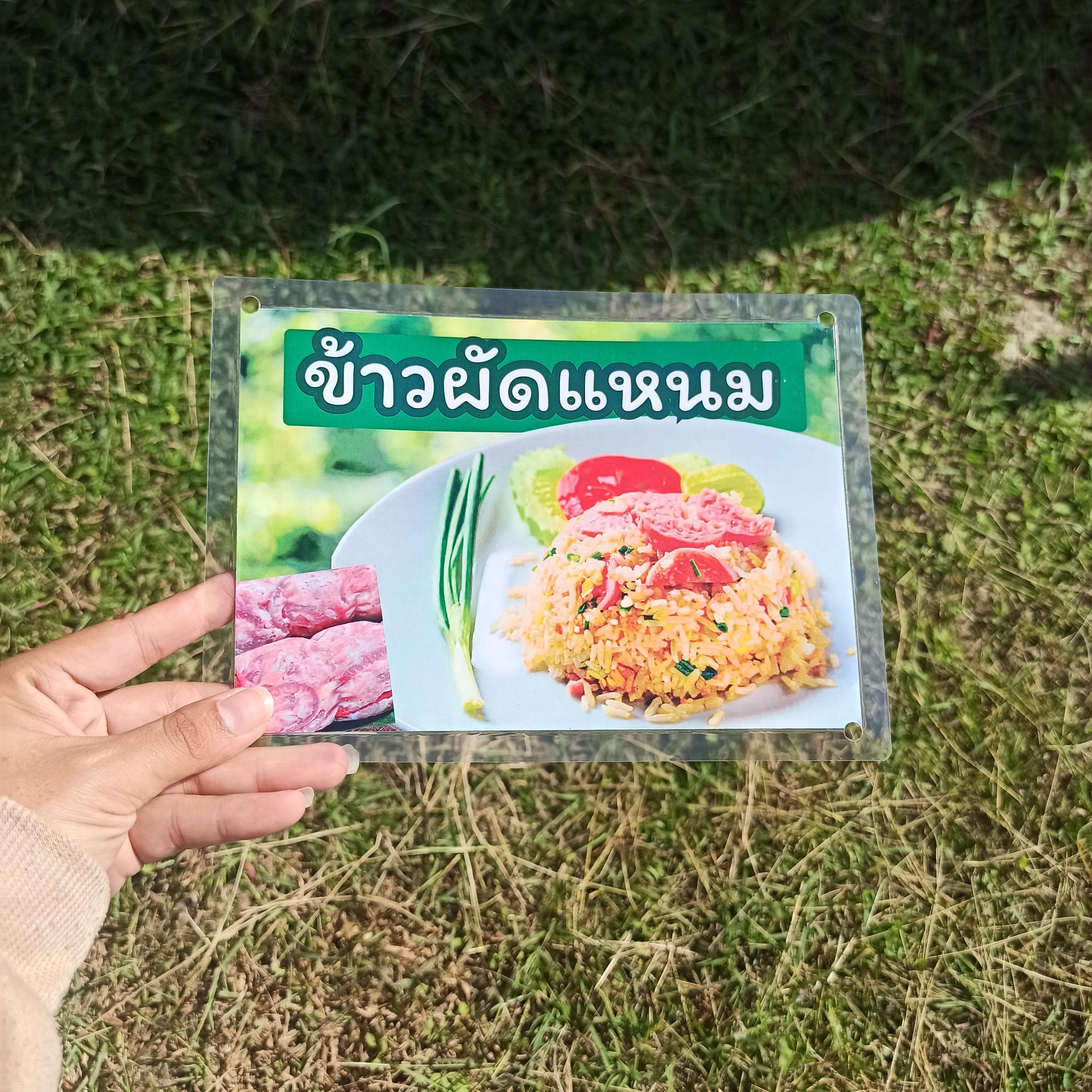 ชุดป้ายเมนู A5 เมนูอาหารจานด่วน 6 แผ่น | กระเพราเนื้อตุ๋น, กระเพราหมูตุ๋น, กระเพราเป็ด, ข้าวผัดแหนม, ไก่ผัดขิง, ยำวุ้นเส้น | เพิ่มยอดขายร้านของคุณทันที! | รหัส 4095