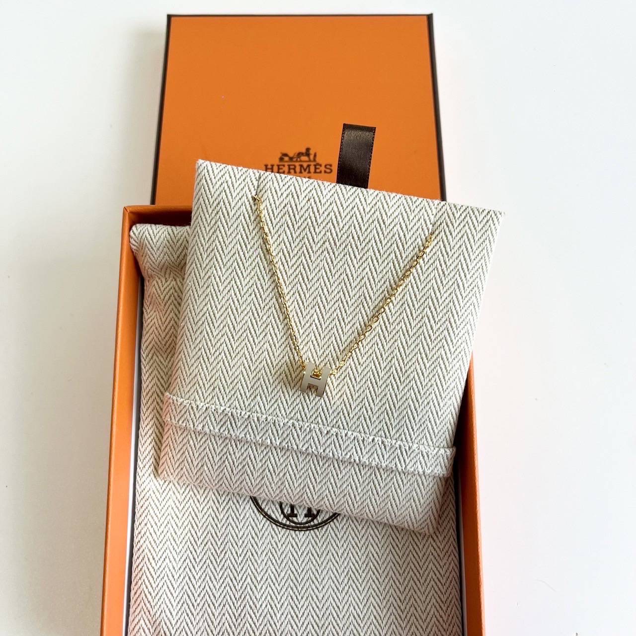 New Hermes Mini Pop H Necklace มารูนทอง อุปกรณ์กล่อง ถุงผ้า ถุงกระดาษ ริบบิ้น สำเนาใบเสร็จ